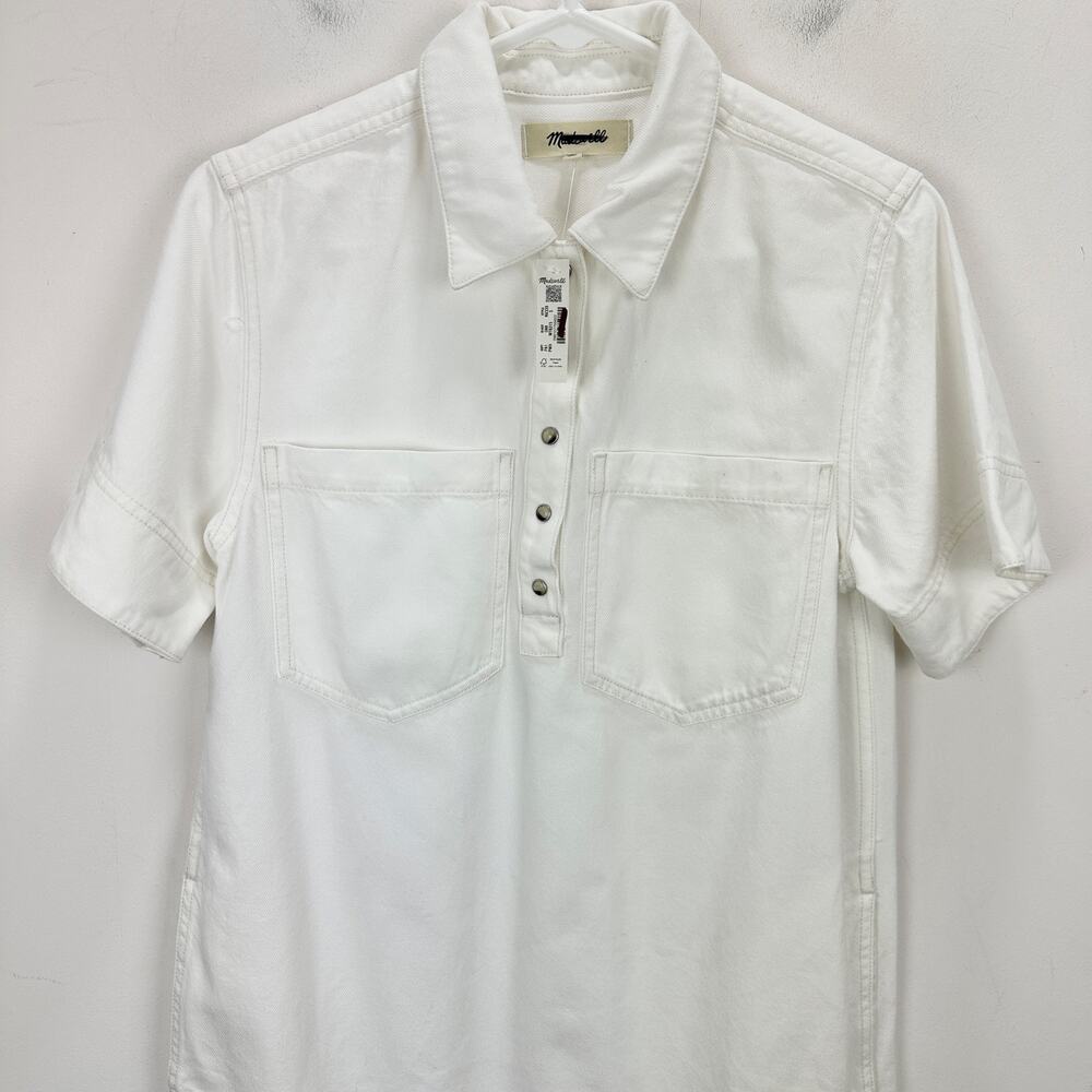 Madewell Denim Popover Dress Shift Pockets Casual Pure White Minimalist S NWT - Picture 8 of 14